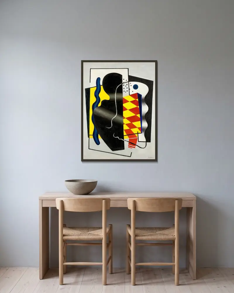 Komposition med schackbräde (gul och svart komposition) av Fernand Léger inramad på en vägg