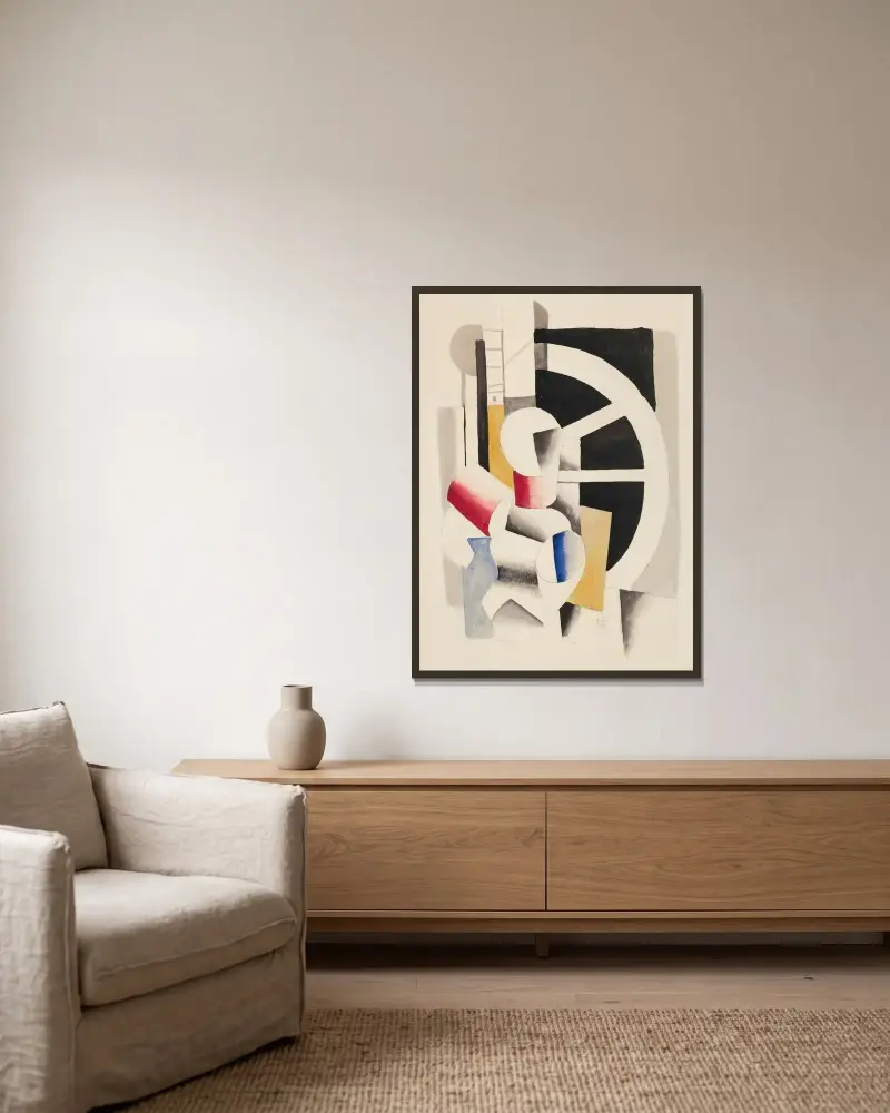 Komposition med figur av Fernand Léger inramad på en vägg