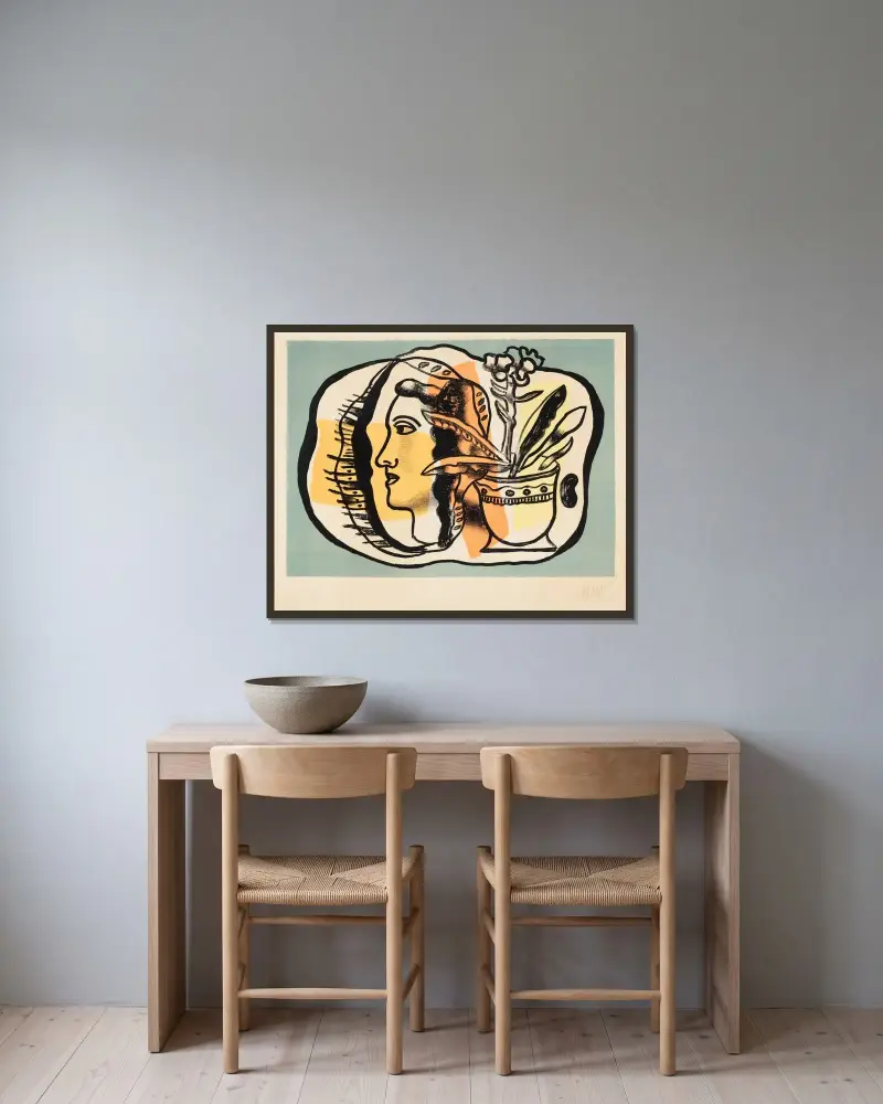 Komposition med profil av Fernand Léger inramad på en vägg