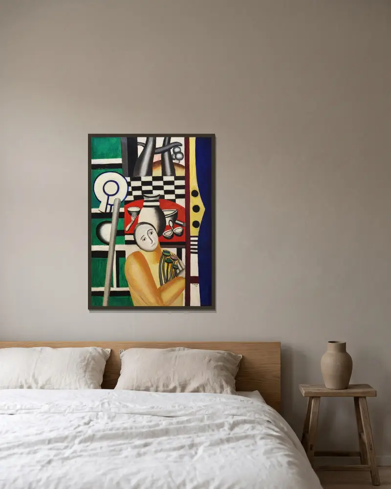 Kvinna i en trädgård av Fernand Léger inramad på en vägg
