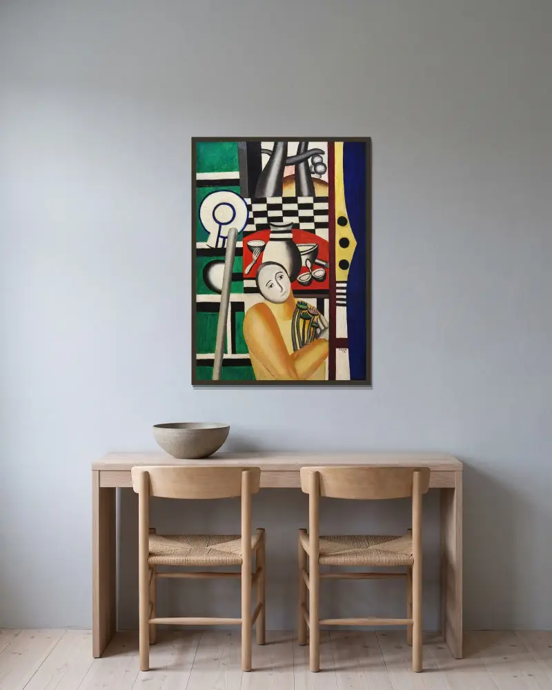Kvinna i en trädgård av Fernand Léger inramad på en vägg