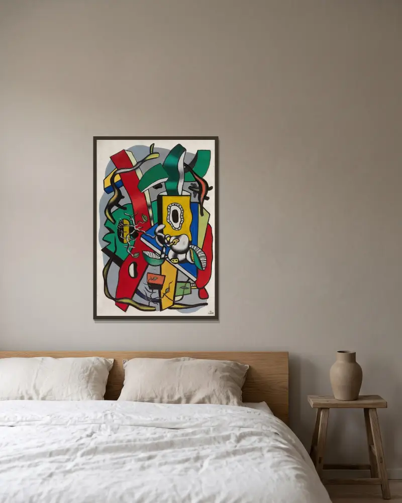 Stort stilleben av Fernand Léger inramad på en vägg