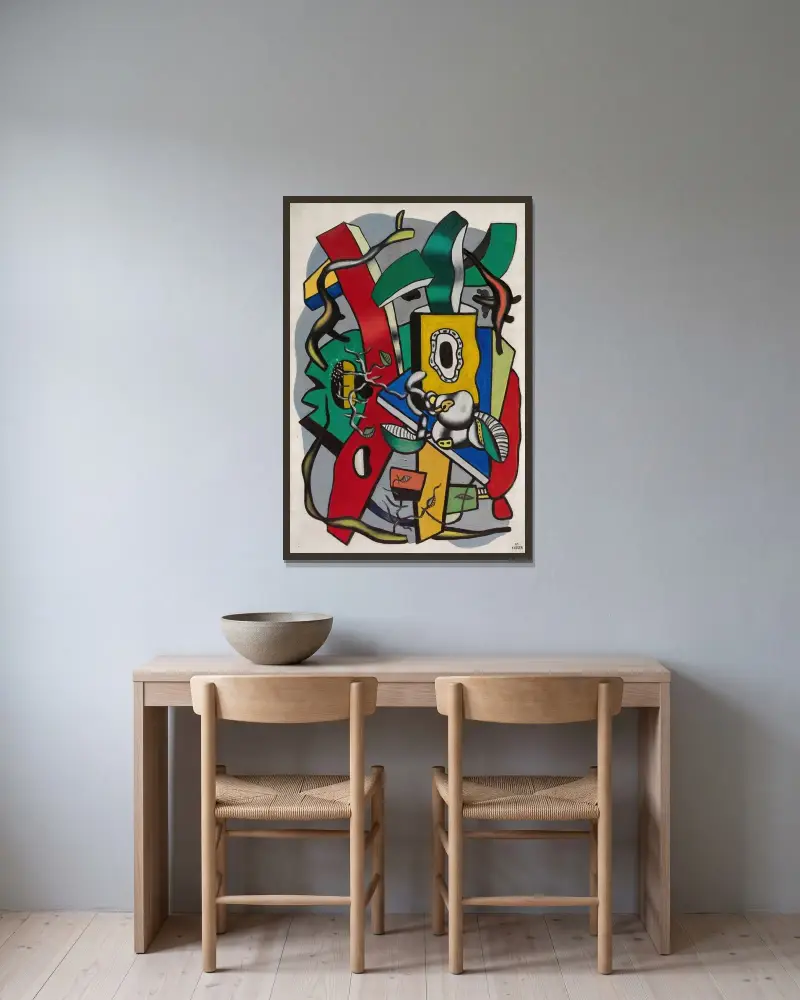 Stort stilleben av Fernand Léger inramad på en vägg