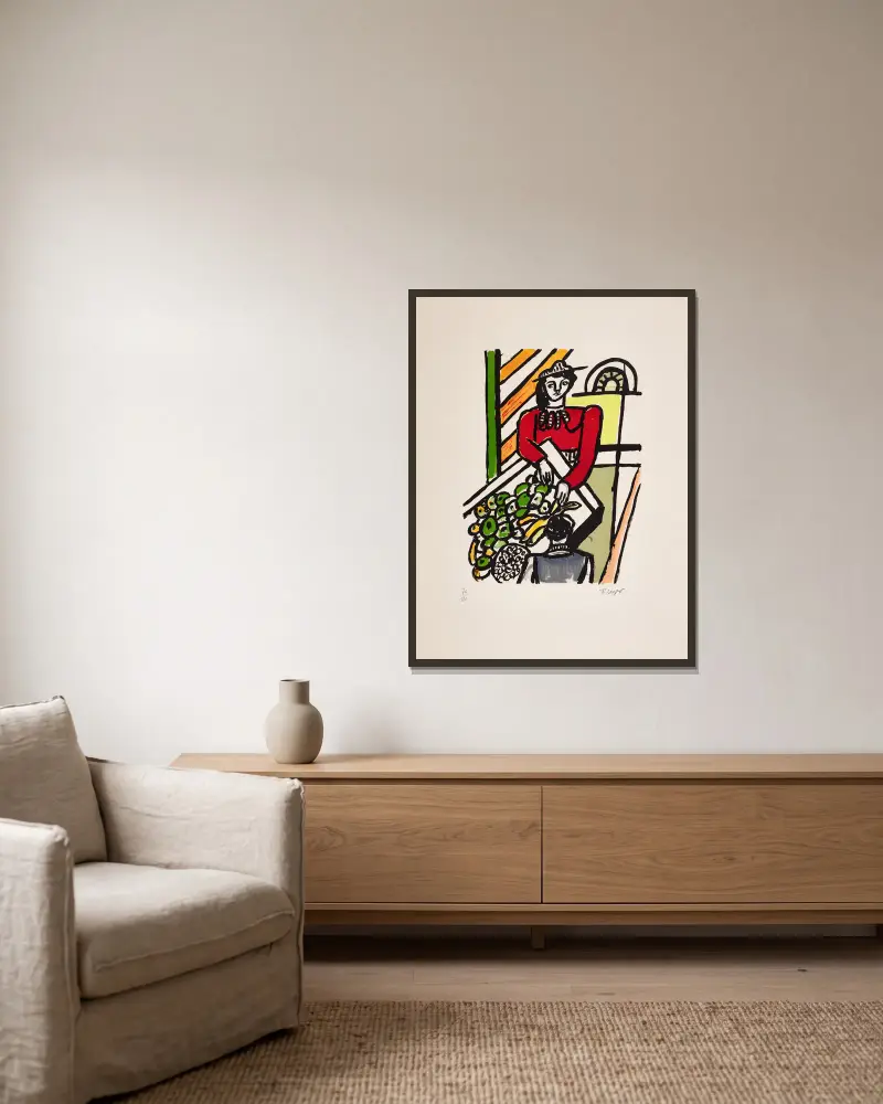La marchande des quatre-saisons (The Merchant of Four Seasons) av Fernand Léger inramad på en vägg