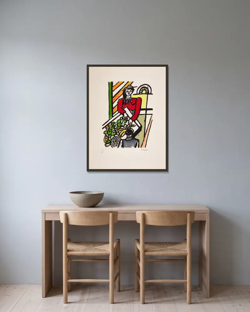 La marchande des quatre-saisons (The Merchant of Four Seasons) av Fernand Léger inramad på en vägg