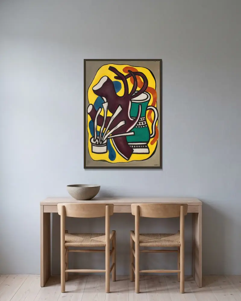 Den gröna vasen av Fernand Léger inramad på en vägg