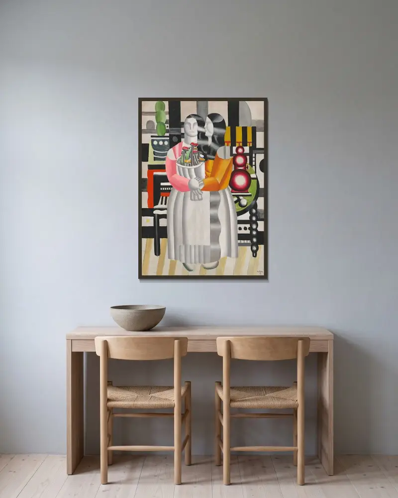 Förtroenden (De två kvinnorna med bukett) av Fernand Léger inramad på en vägg