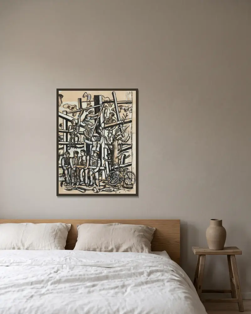 Cyclisté constructeurs, Fernand Léger v rámu na stěně