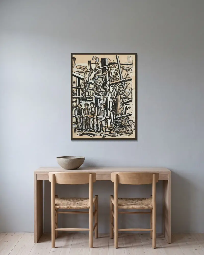Cyclisté constructeurs, Fernand Léger v rámu na stěně