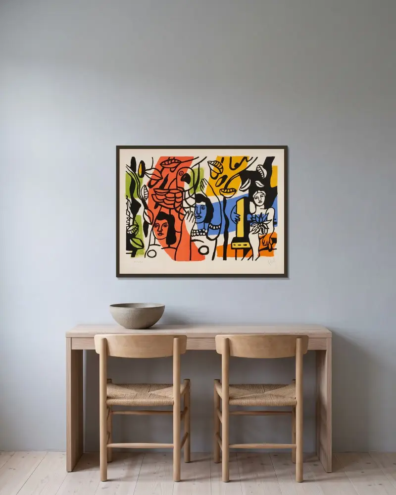 Kvinnor med papegoja av Fernand Léger inramad på en vägg