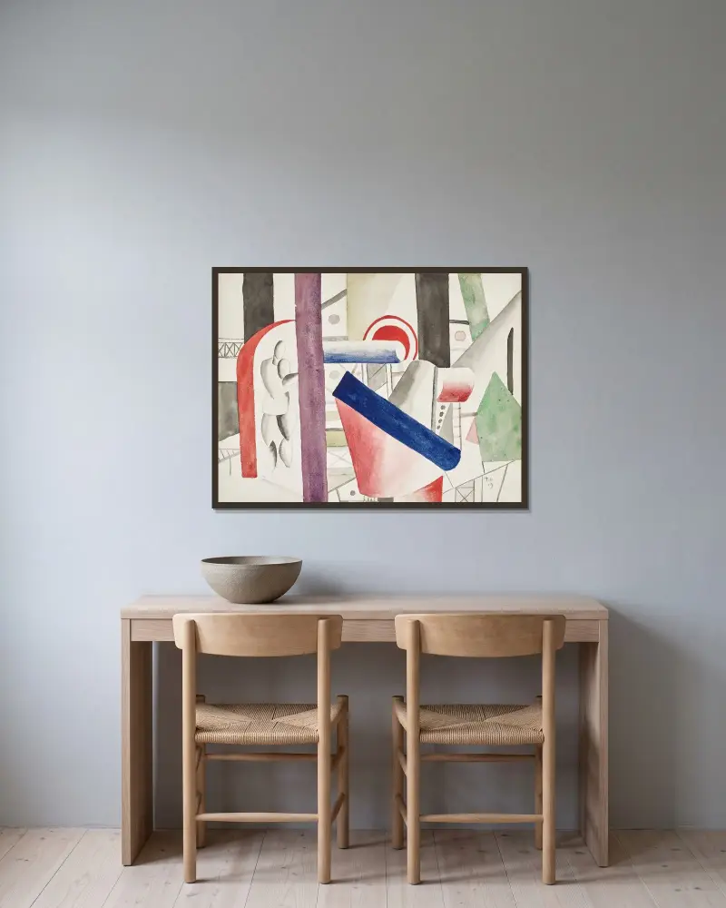 Fabriken av Fernand Léger inramad på en vägg