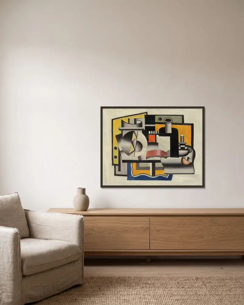 Stilleben (första staten) av Fernand Léger inramad på en vägg