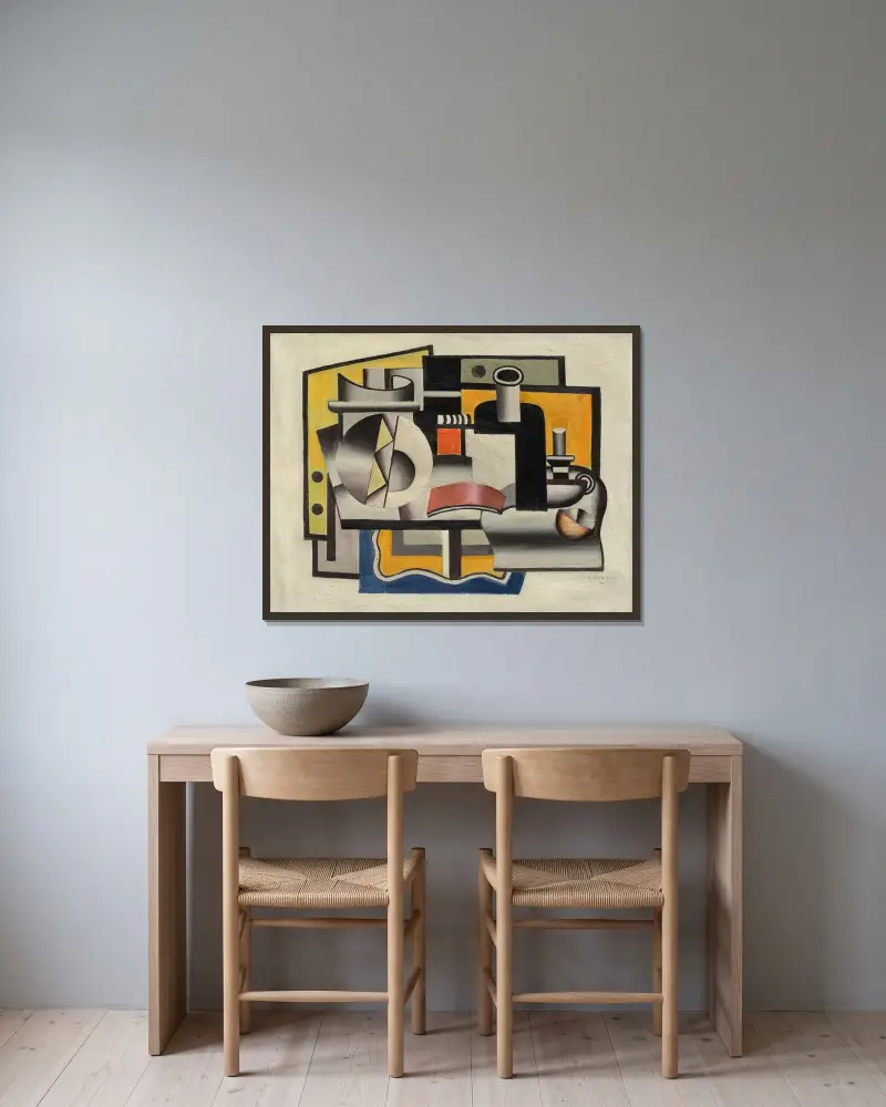 Stilleben (första staten) av Fernand Léger inramad på en vägg