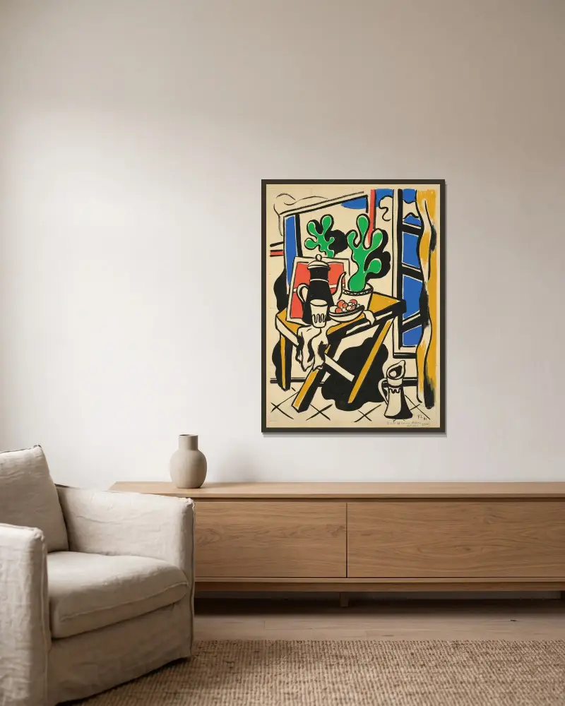 Stilleben i köket av Fernand Léger inramad på en vägg