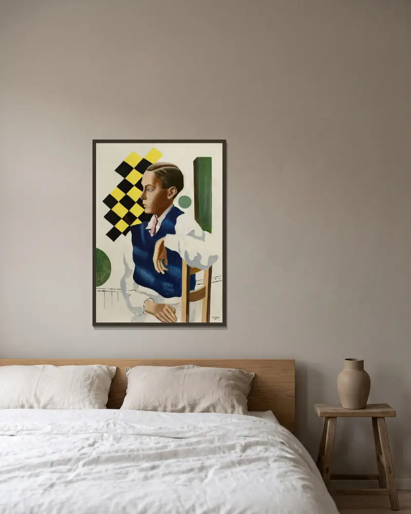 Porträtt av sonen Bignou av Fernand Léger inramad på en vägg