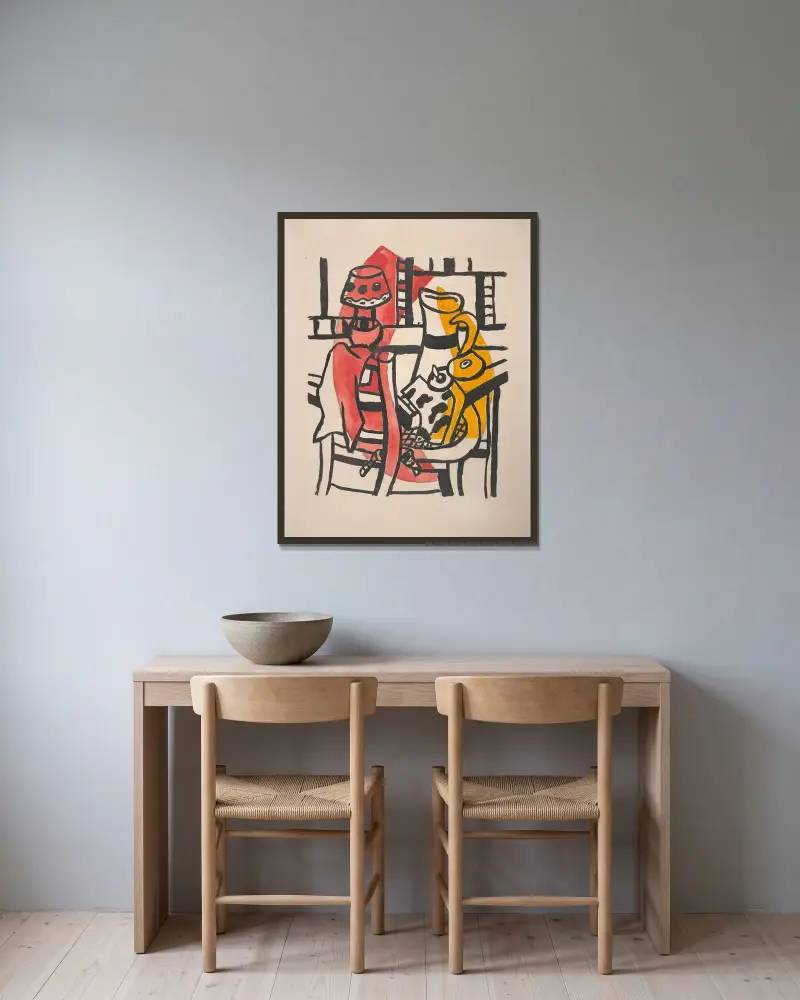 Still life with a jug and a lamp av Fernand Léger inramad på en vägg