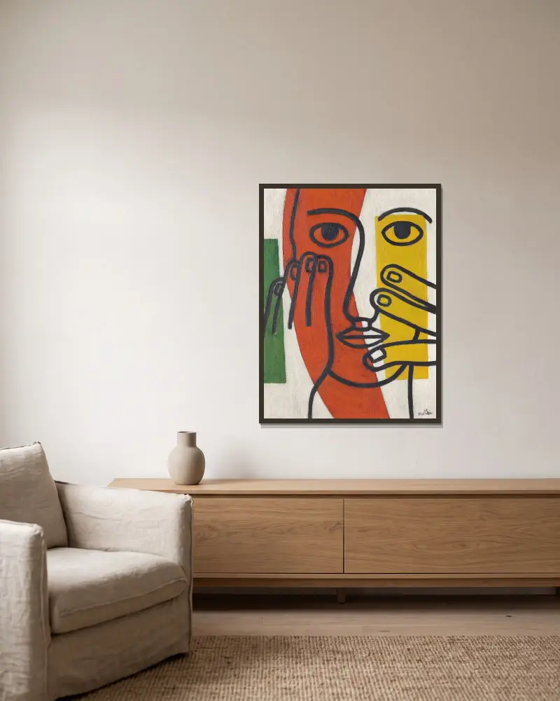 Kvinnohuvud (Figur II) av Fernand Léger inramad på en vägg
