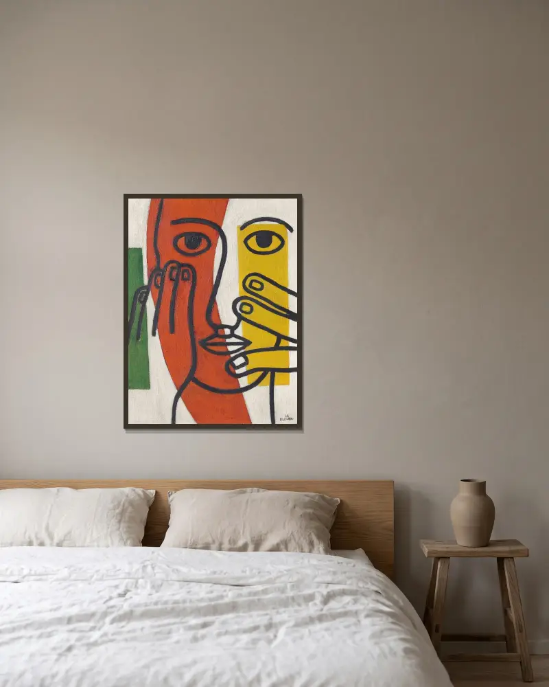 Kvinnohuvud (Figur II) av Fernand Léger inramad på en vägg