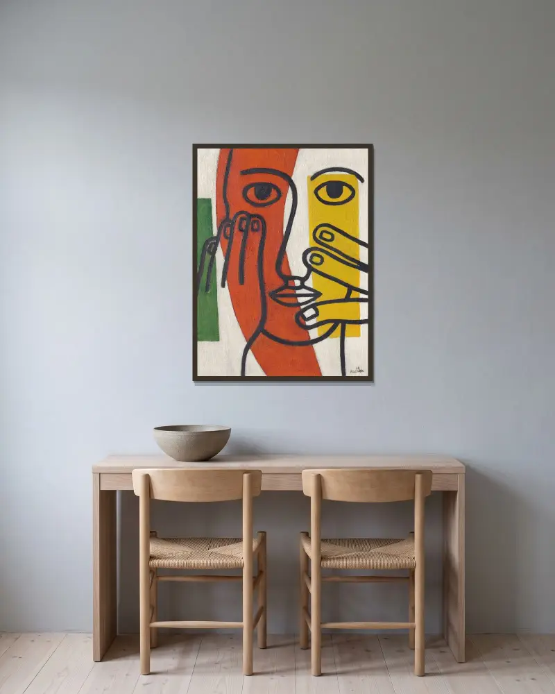 Kvinnohuvud (Figur II) av Fernand Léger inramad på en vägg