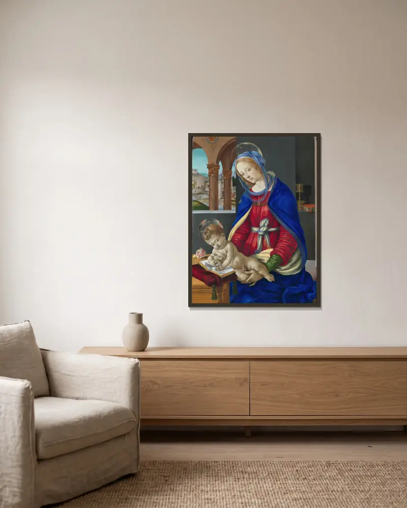 Madonna and Child, 1483 av Filippino Lippi inramad på en vägg