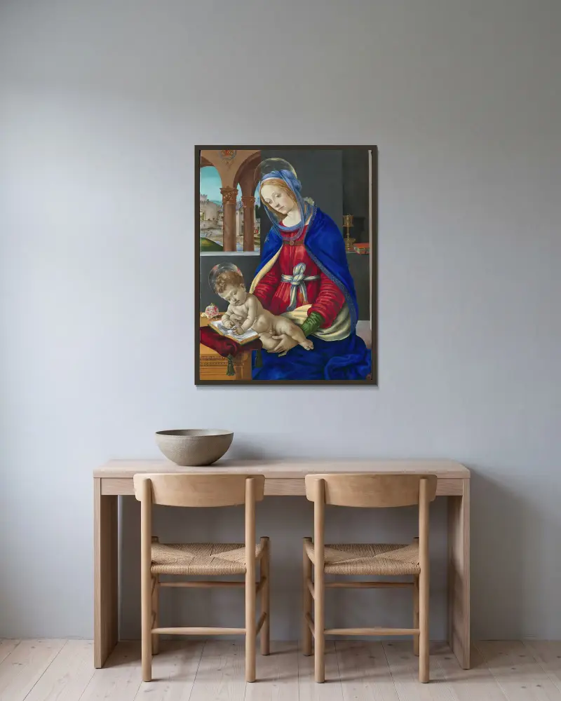 Madonna and Child, 1483 av Filippino Lippi inramad på en vägg