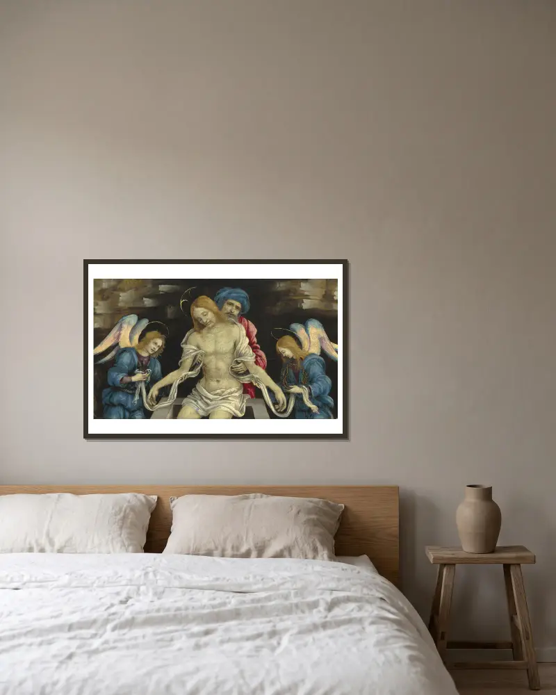 Pietà (Der tote Christus, von Nikodemus und zwei Engeln betrauert) von Filippino Lippi gerahmt an einer Wand