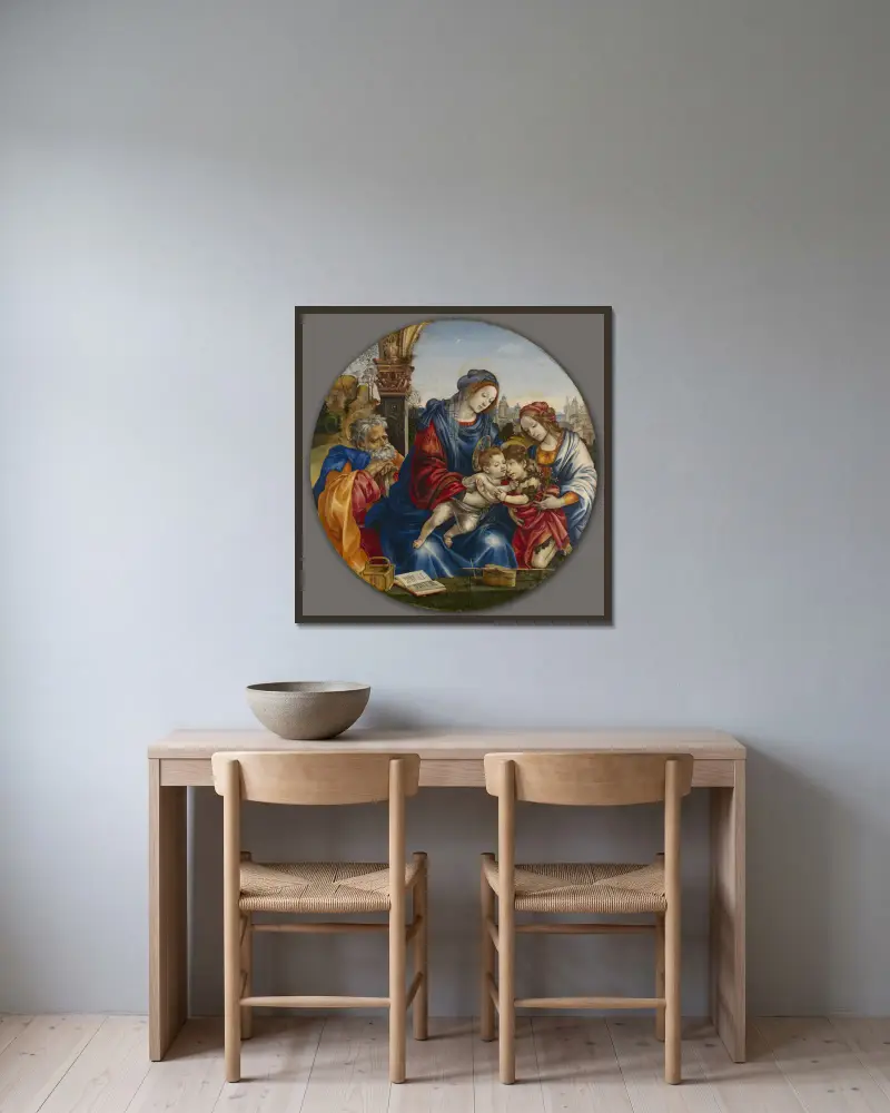 The Holy Family with Saint John the Baptist and Saint Margaret av Filippino Lippi inramad på en vägg