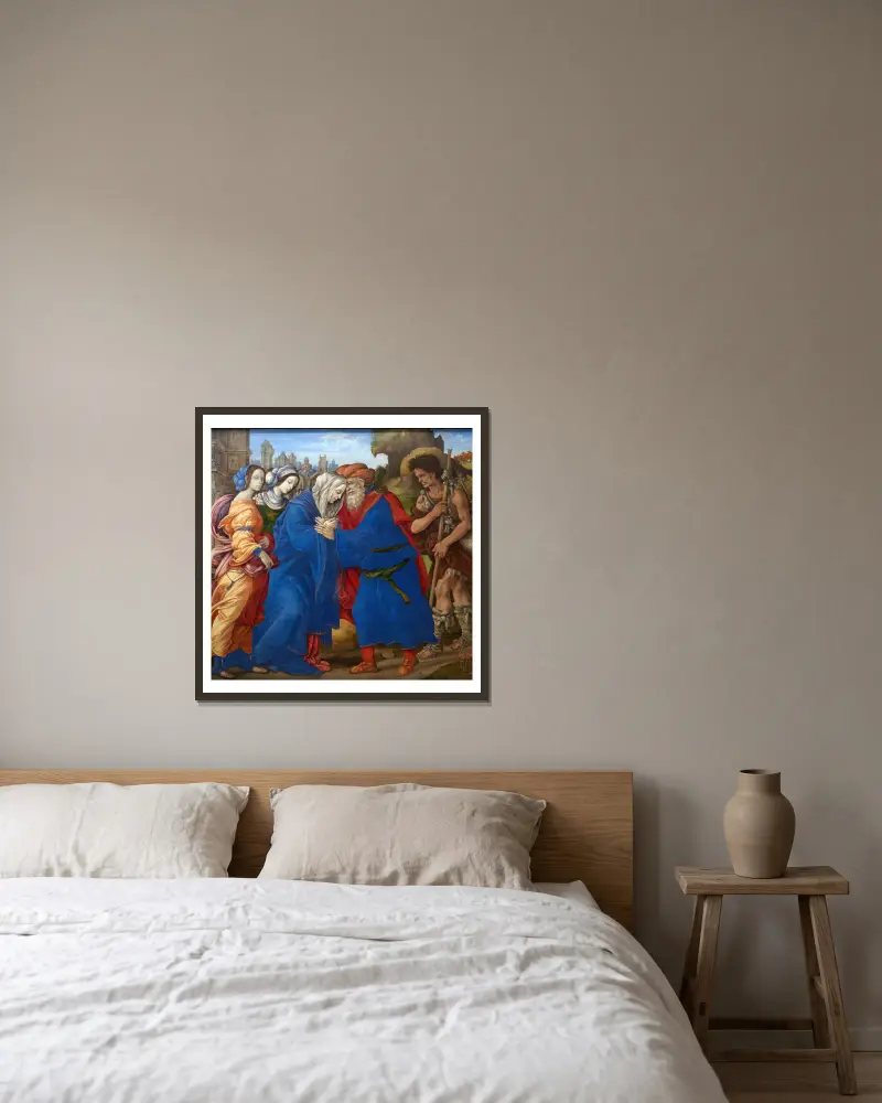 The Meeting of Joachim and Anne outside the Golden Gate of Jerusalem av Filippino Lippi inramad på en vägg