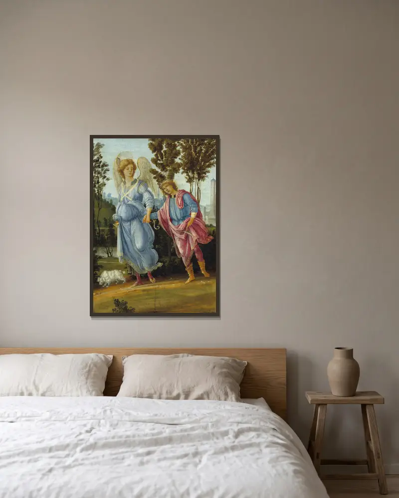 Tobias and the Angel av Filippino Lippi inramad på en vägg