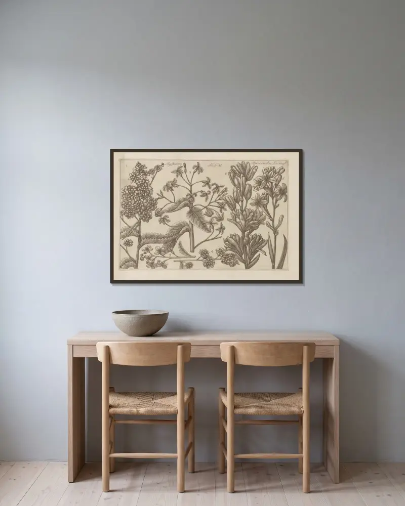 Hesperis, Hyancinthus Tuberose av Filippo Arena inramad på en vägg