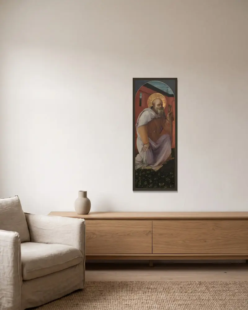 Der heilige Antonius Abbas von Filippo Lippi gerahmt an einer Wand