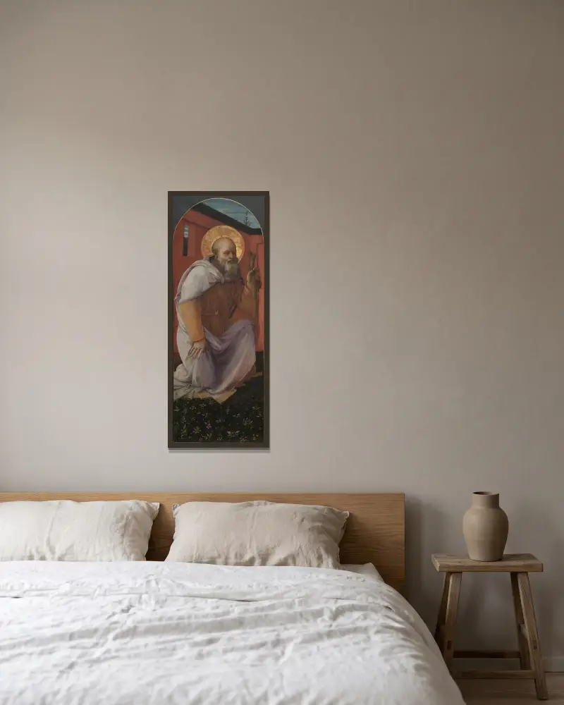 Der heilige Antonius Abbas von Filippo Lippi gerahmt an einer Wand