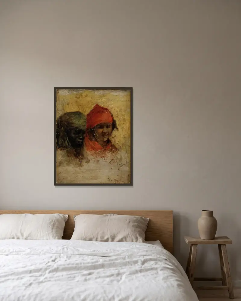 En svart och en marockansk kvinna i Tanger (studie) av Mariano Fortuny Marsal inramad på en vägg