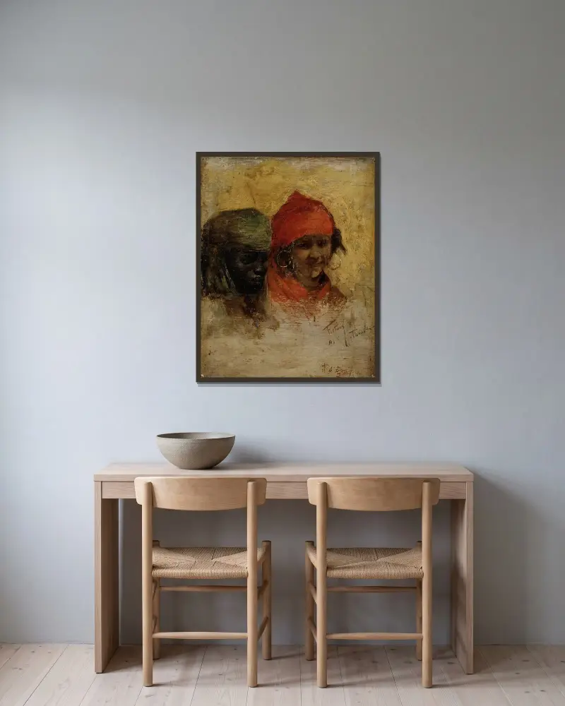 En svart och en marockansk kvinna i Tanger (studie) av Mariano Fortuny Marsal inramad på en vägg