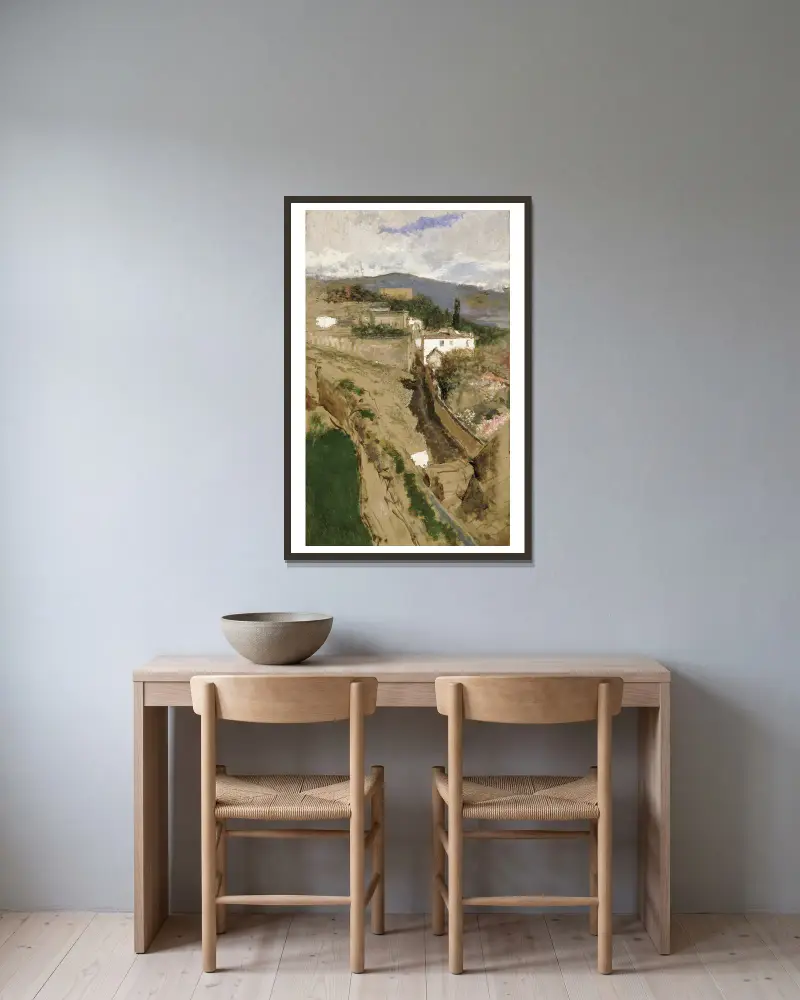 Granada Landscape av Mariano Fortuny Marsal inramad på en vägg