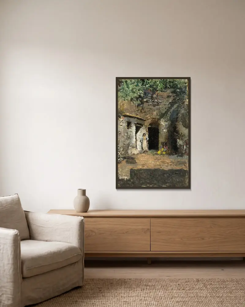 Gypsy Caves,Granada av Mariano Fortuny Marsal inramad på en vägg