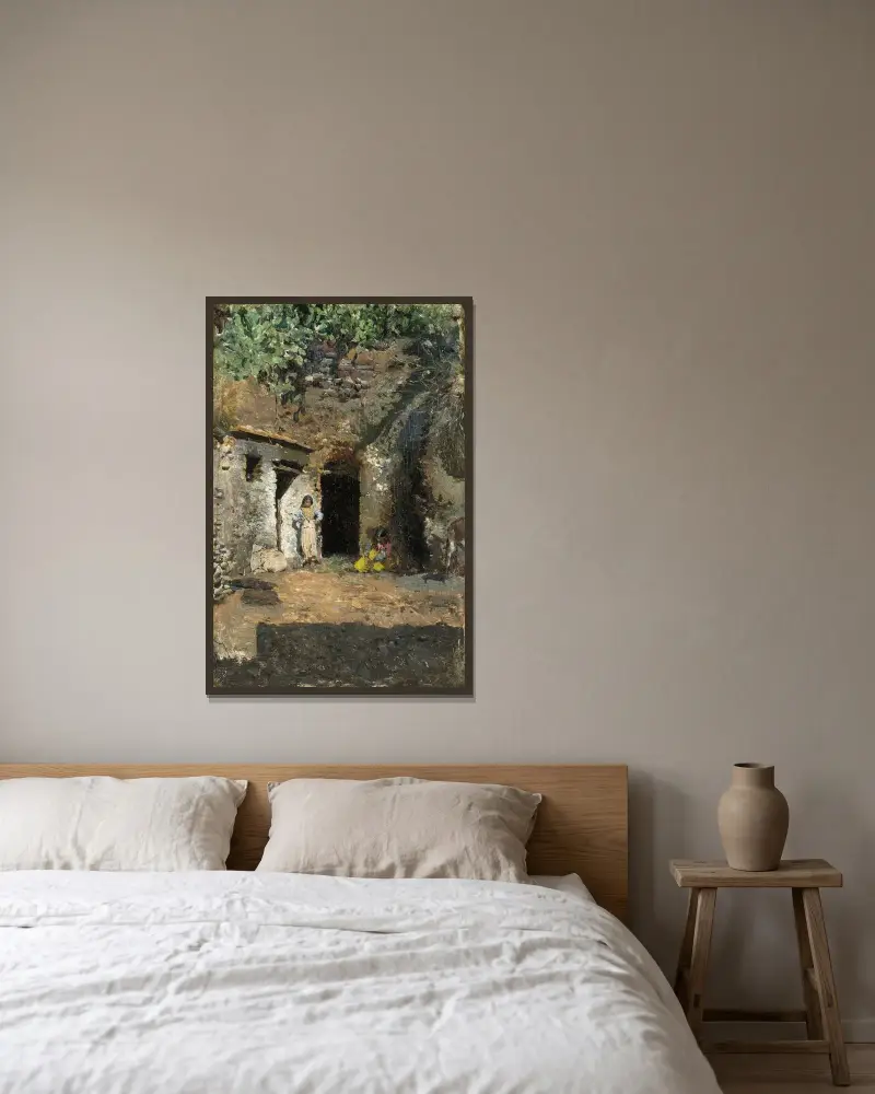 Gypsy Caves,Granada av Mariano Fortuny Marsal inramad på en vägg