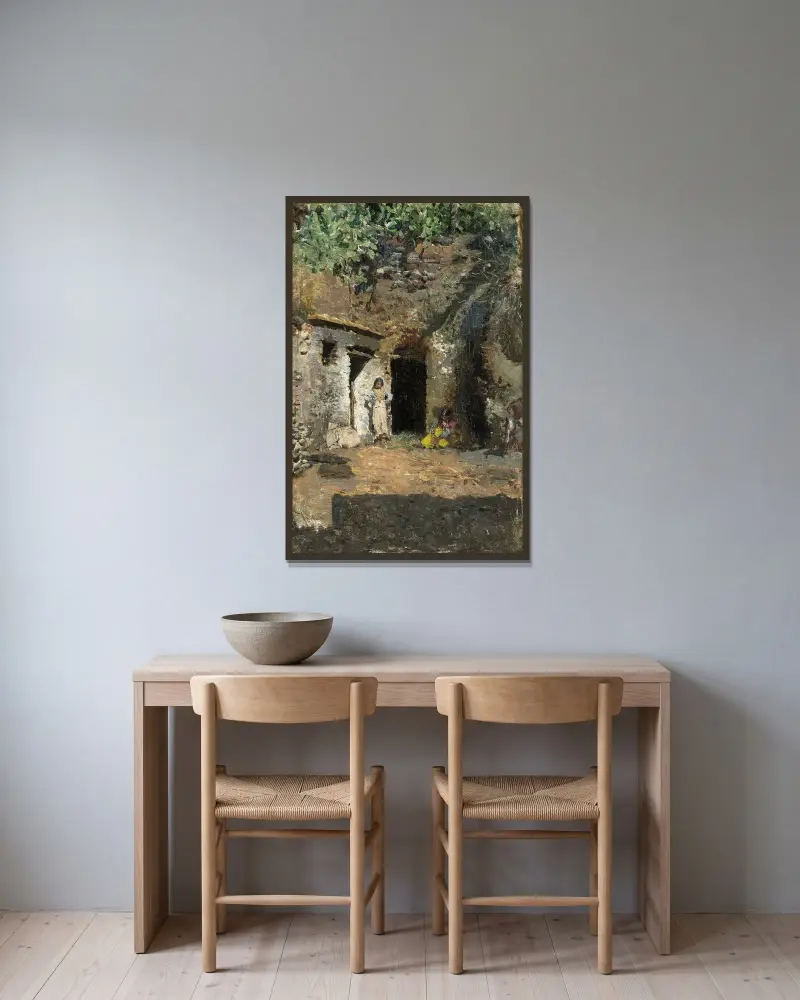 Gypsy Caves,Granada av Mariano Fortuny Marsal inramad på en vägg