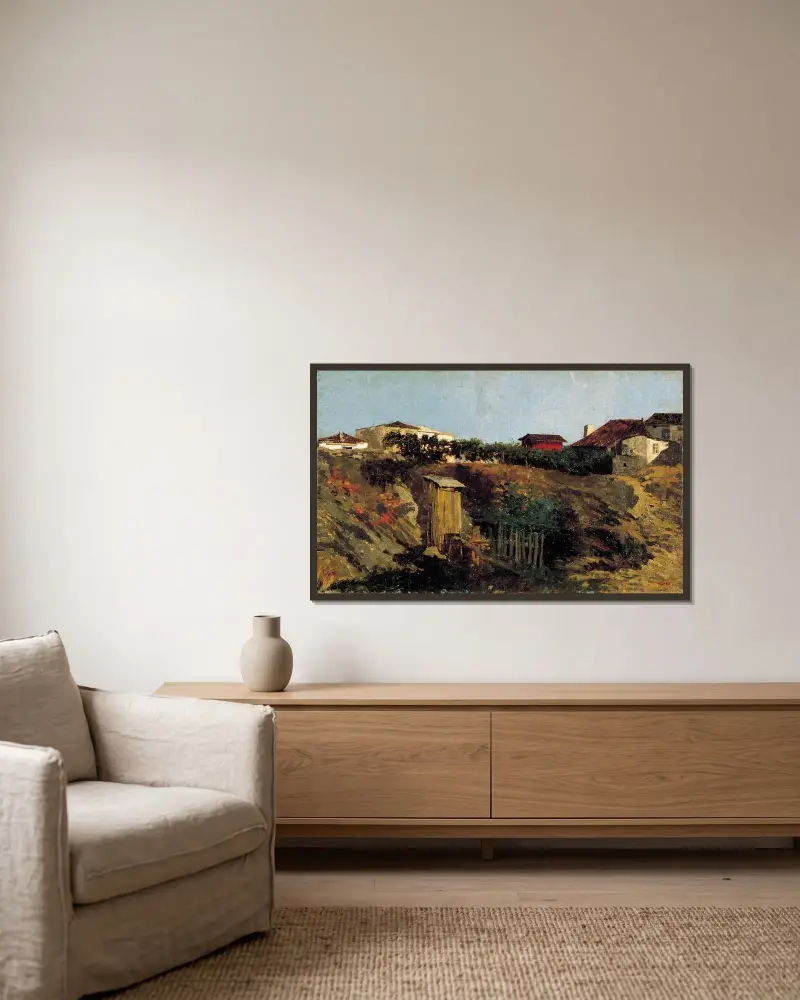 Portici Landscape av Mariano Fortuny Marsal inramad på en vägg