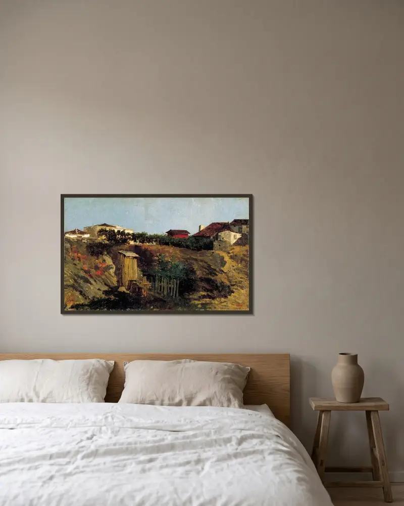 Portici Landscape av Mariano Fortuny Marsal inramad på en vägg