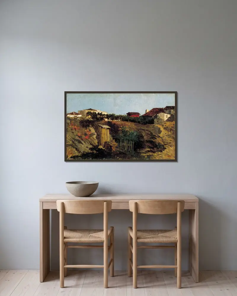 Portici Landscape av Mariano Fortuny Marsal inramad på en vägg