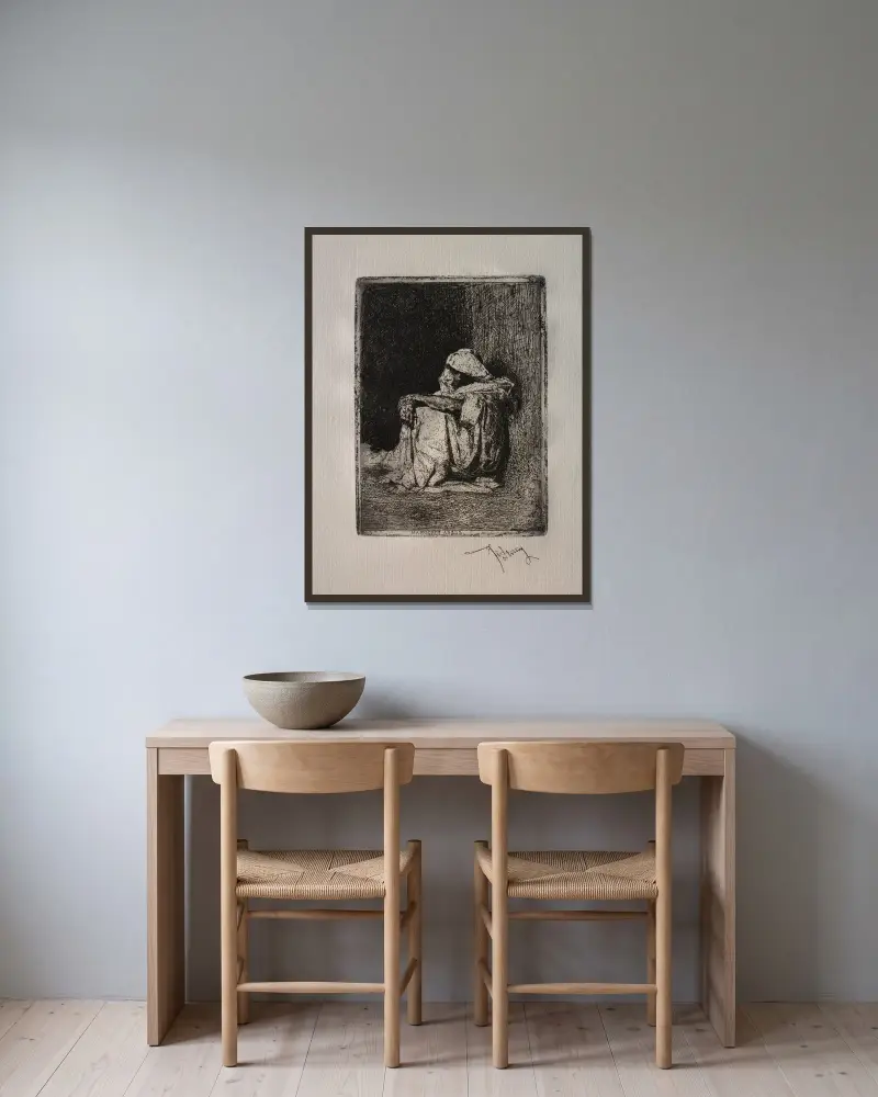 Sitzender Araber von Mariano Fortuny Marsal gerahmt an einer Wand
