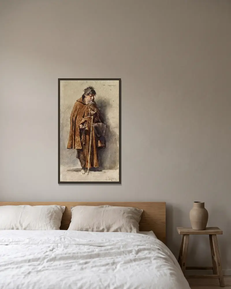 The Mendicant av Mariano Fortuny Marsal inramad på en vägg