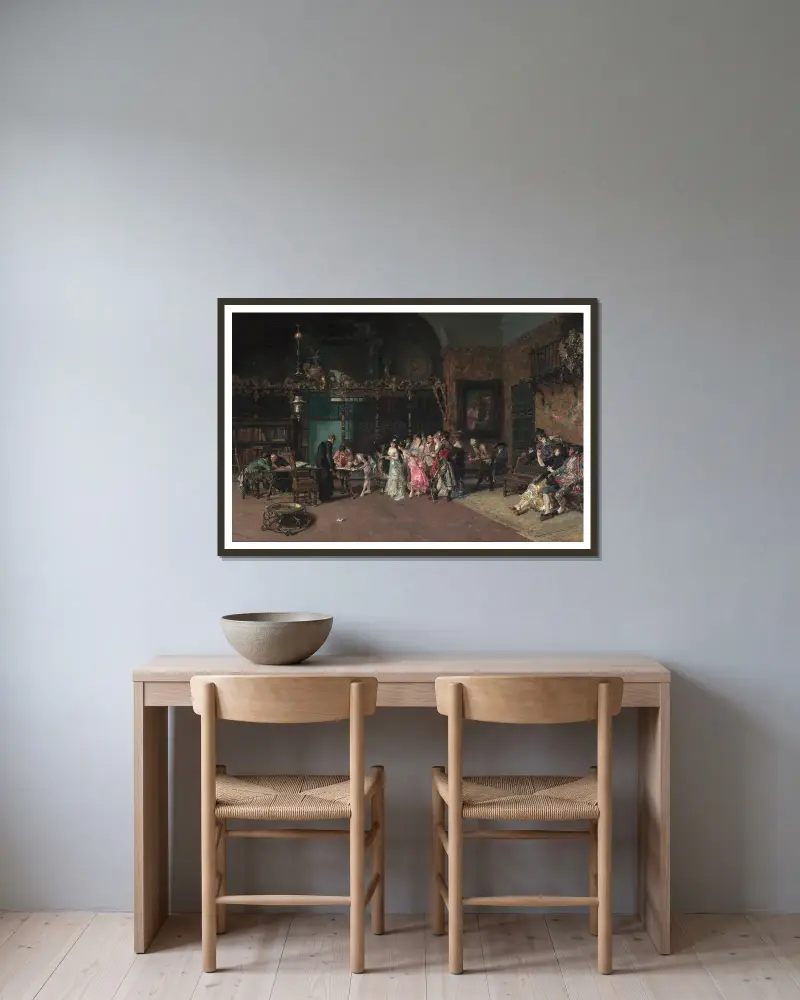 Die spanische Hochzeit von Mariano Fortuny Marsal gerahmt an einer Wand