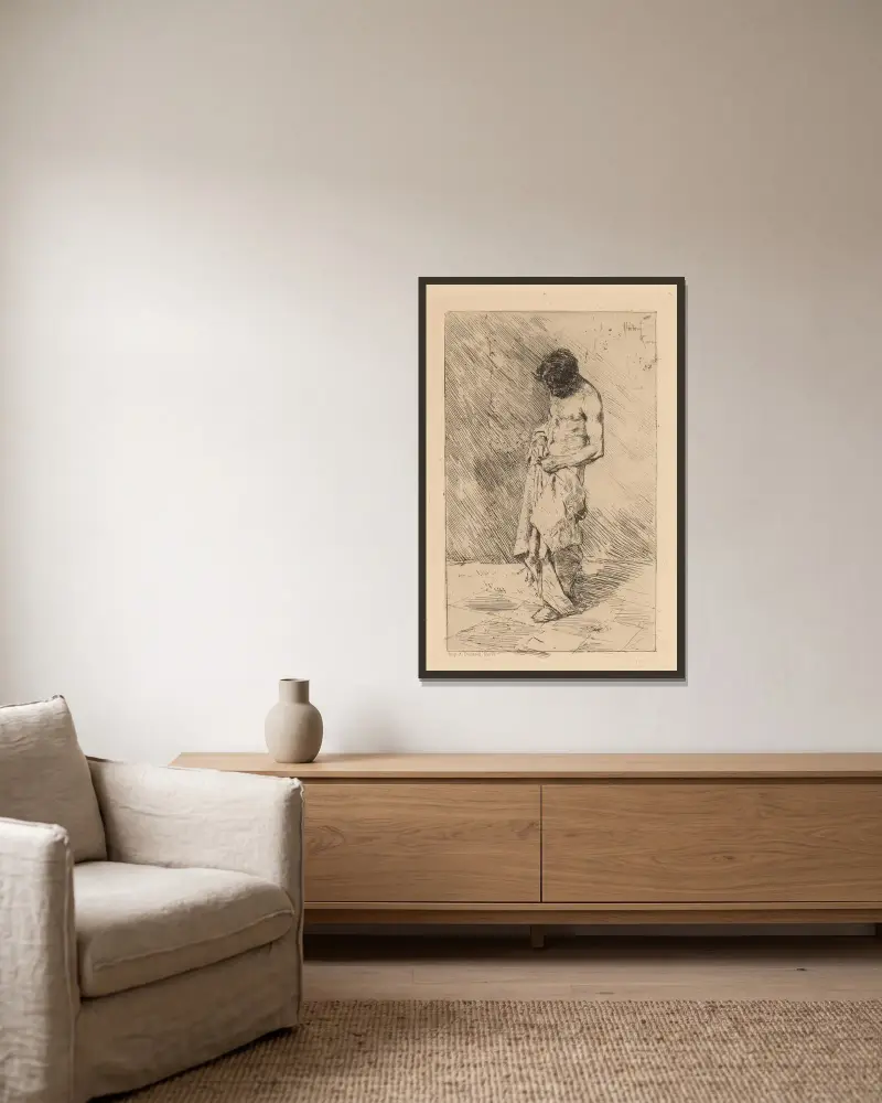 Ein Habenichts (Flohsucher) von Mariano Fortuny Marsal gerahmt an einer Wand