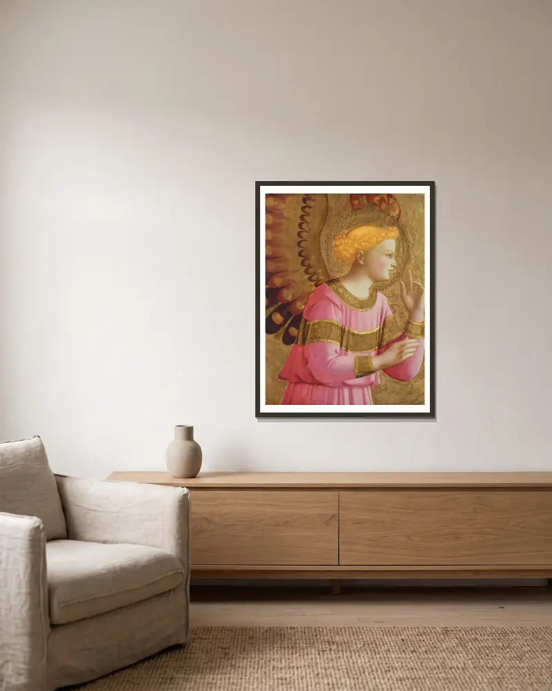 Annunciatory Angel av Fra Angelico inramad på en vägg