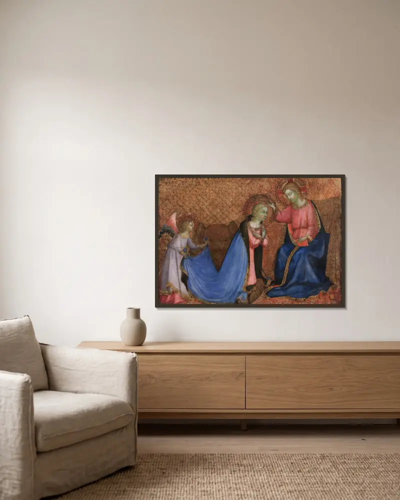Coronation of the Virgin av Fra Angelico inramad på en vägg