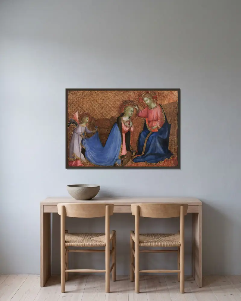 Coronation of the Virgin av Fra Angelico inramad på en vägg