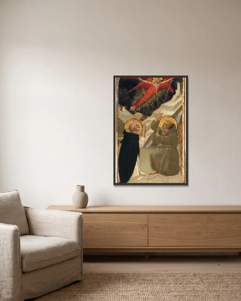 Saint Dominic and the Stigmatization of Saint Francis av Fra Angelico inramad på en vägg