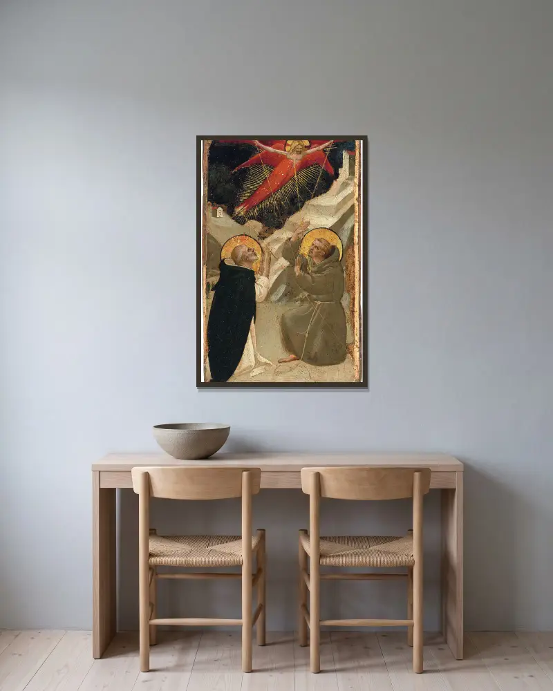Saint Dominic and the Stigmatization of Saint Francis av Fra Angelico inramad på en vägg